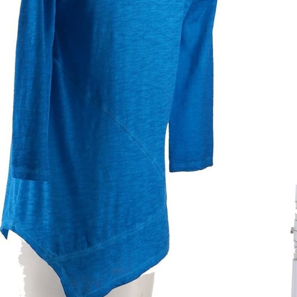 NWT LOGO BY LORI GOLDSTEIN DISTRESS COTTON SLUB 3/4 SLEEVE TOP IBIZA BLUE XXS - Picture 4 of 11